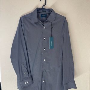 Men’s Navy with white dot pattern dress shirt.